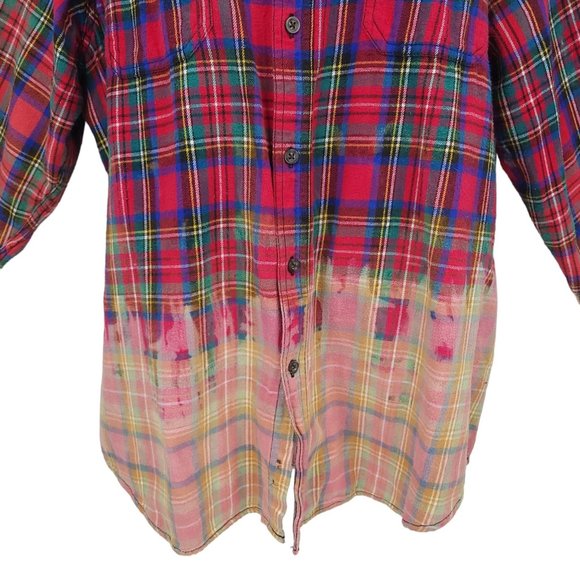 The Rack Brushed Cotton Bleach Tie Dye Button Front Shirt Top Size XL Plaid - Picture 4 of 12
